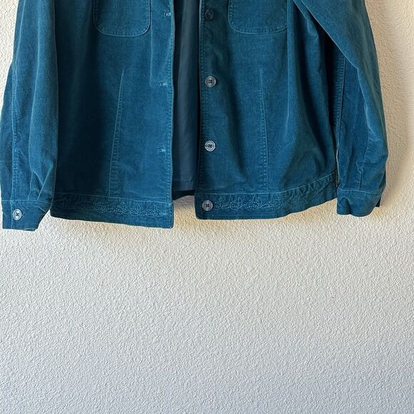 Denim & Co. Teal Blue Women’s Velvet Jacket Size Medium Embroidered Design - Picture 3 of 10